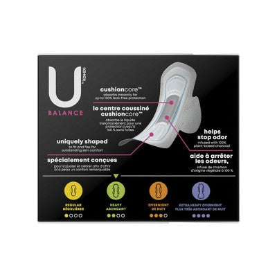 U by Kotex Balanced Ultra Thin Pads with Wings Heavy Absorbency Size 2 for Period Protection, 16 Count