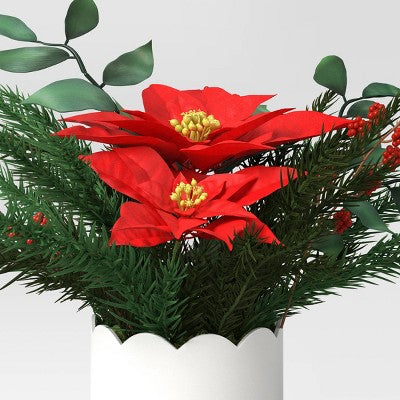 Christmas Mixed Greenery and Poinsettia Artificial Arrangement - Threshold
