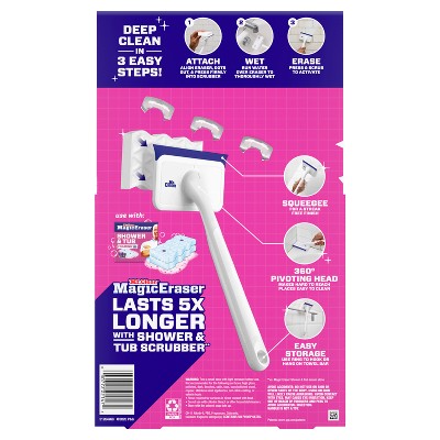 Mr. Clean Magic Eraser Shower & Tub Scrubber, Lavender Starter Kit, 1 Scrubber & 2 Erasers: Foam Cleaner, Multipurpose Application