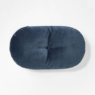 Velvet Oval Shaped Throw Pillow with Tufted Center Navy - Threshold designed with Studio McGee: Indoor Polyester Decorative Cushion