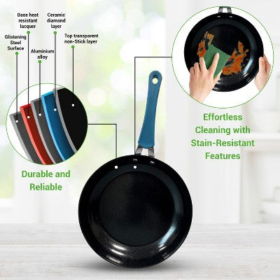 NutriChef 11-Piece Non-Stick Kitchen Cookware Set - Elegant Diamond Pattern, Ceramic Coated Pots & Pans (Blue) (LOCAL PICKUP ONLY)