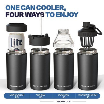 FrostBuddy Universal Buddy Insulated Can Cooler | Fits 12 / 16 Oz Cans, Slim Cans & Bottles | Stainless Steel Drink Holder Red