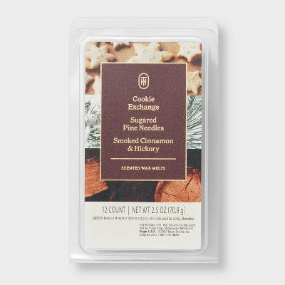 12ct Cozy Wax Melt 2.4oz Cookie Exchange Sugared Pine Needles Smoked Cinnamon and Hickory - Threshold