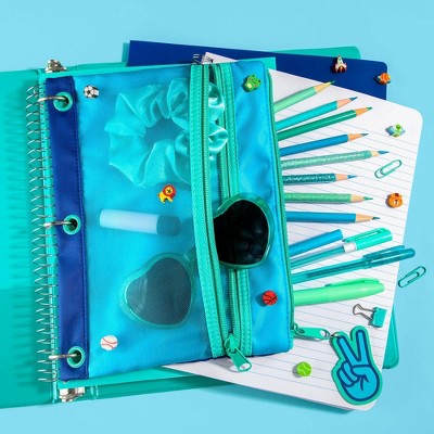 Style Lab Colorblocked Nylon and Mesh Binder Pouch with 10 Mini Erasers Blue