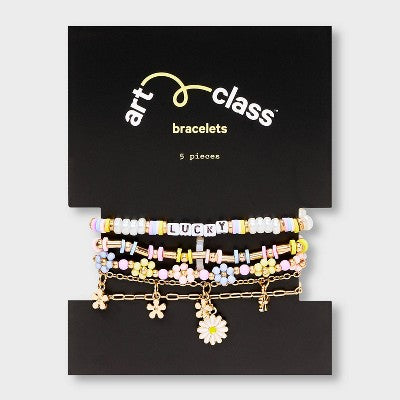 Girls' 5pk Daisies Bracelet - art class: Beaded, Chain, Stretch, Lobster Claw Clasp, 6.5" Length