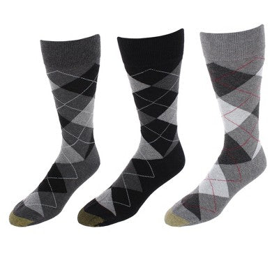 Gold Toe Men's Carlyle Argyle Crew Dress Socks (Pack of 3), Black