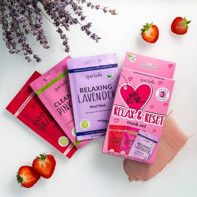 Que Bella Relax and Reset Gift Set - 3ct: Contains Lavender, Hyaluronic Acid, Vegan, For Normal, Oily, Combination Skin