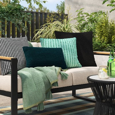 20"x20" Boucle Solid Square Outdoor Throw Pillow Black - Threshold