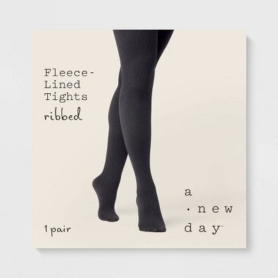 Women's Ribbed Fleece Lined Tights - A New Day Black M/L