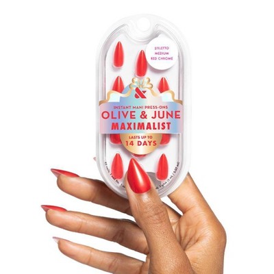 Olive & June Press-On Fake Nails - Maximalist - M Stiletto - Red Chrome - 42ct