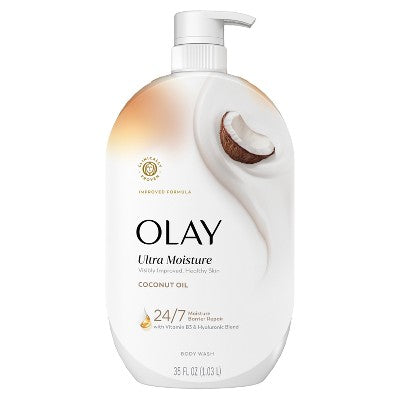 Olay Ultra Moisture Coconut Oil, Vitamin B3 and Hyaluronic Blend Body Wash - 35 fl oz: For Dry and Sensitive Skin, Liquid Formula, Whole Body Use