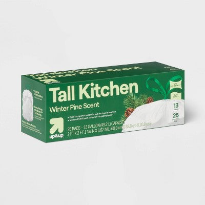 Holiday Drawstring Trash Bags - Winter Pine Scent - 13 Gallon - 25ct - up&up