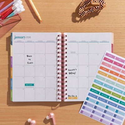 Erin Condren July 2025 - June 2026 Academic Planner A5 Colorblock Circles Coral