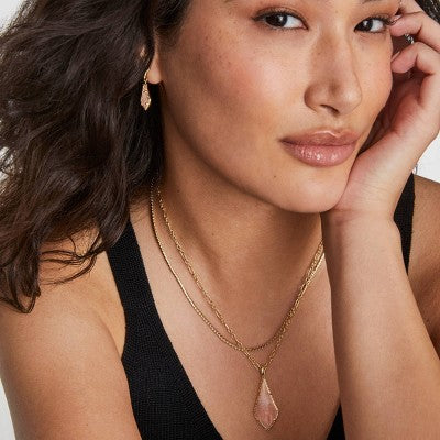 Kendra Scott Jesse Multi-Strand Pendant Necklace - Gold/Rose Quartz: 14K Gold Over Brass, Lobster Claw Clasp, 22.5" Length