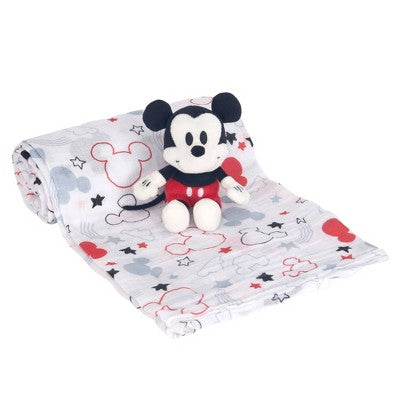 Lambs & Ivy Mickey Mouse Swaddle Blanket & Plush Infant Gift Set - 2pk: Cotton, 44" x 44", Animals Pattern