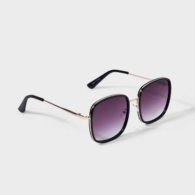 Women's Plastic and Metal Square Oversized Sunglasses - A New Day Black: UV Protection, Impact-Resistant
