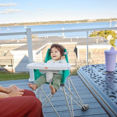 Bright Starts Pop 'n Dine Portable High Chair Indoor/Outdoor - Teal: Removable Tray, Metal, 3-Point Harness (LOCAL PICKUP ONLY)