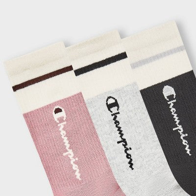 Champion Women's Varsity Striped 3pk Crew Socks - Pink 4-10
