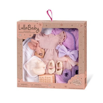 LullaBaby Baby Doll Clothing Set Pink Dress Pajama and Pink Star Bath Towel