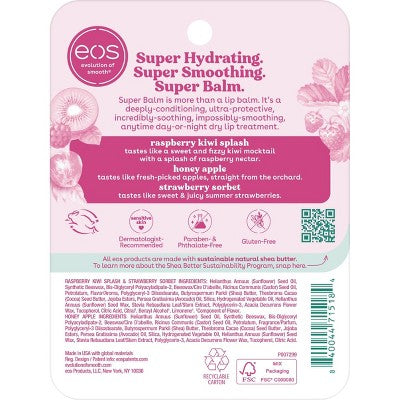 eos 24H Moisture Super Balm Minis - Honey Apple, Raspberry Kiwi Splash, & Strawberry Sorbet - 0.72 fl oz/3pk