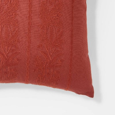 Tonal Embroidered Acorn Lumbar Throw Pillow Red - Threshold designed with Studio McGee: Cotton Fabric, Indoor Use, Hidden Zipper Closure