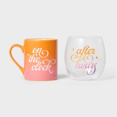 Be Rooted 2pk 18 fl oz 'On the Clock' Mug and 12 fl oz 'After Hours' Wine Set