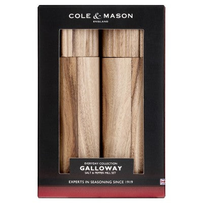 Cole & Mason Galloway Ribbed Salt and Pepper Grinder Set: Modern Wood Shakers, Spot Clean, 2-Piece, Brown