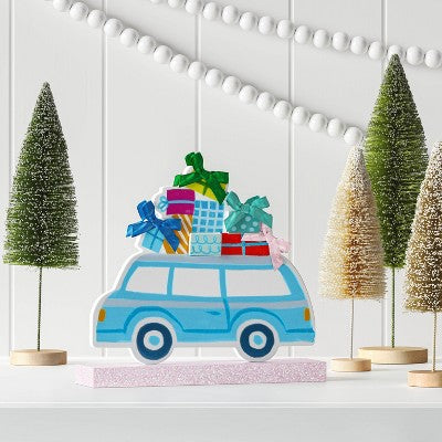 Wood Car with Presents Christmas Figurine - Wondershop Blue