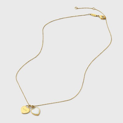 Tiny Tags 14K Gold Ion Plated "Mama" Double Heart Pendant Necklace - Gold/White