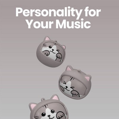 GEMS 'Winking Cat' Spinning Animal Face TWS Earbuds - Gray: Built-In Microphone, USB-C