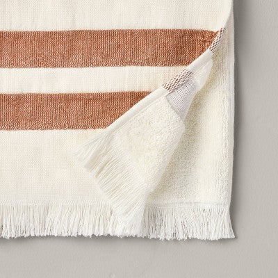 Double Stripe Cotton Hand Towel Cream/Rust - Hearth & Hand with Magnolia: Lightweight, Farmhouse Style, 27"x16"