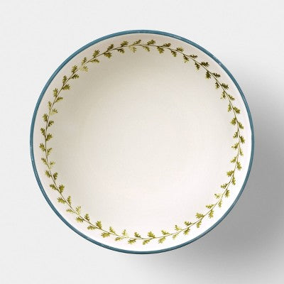 10" Floral Painted Ceramic Footed Bowl Blue/Green - Threshold