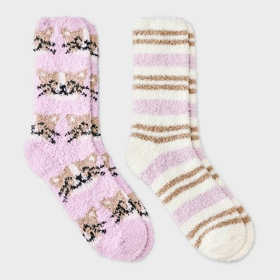 Women's Cats 2pk Cozy Crew Socks - Pink/Ivory 4-10