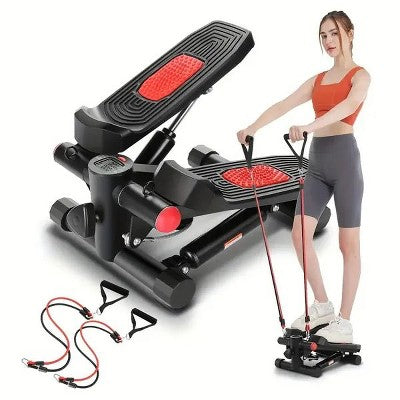 Upgraded Hydraulic Silent Stepper for Home Use with LCD Display Adjustable Resistance Double Resistance Bands 330lbs Capacity Foldable Storage Leg