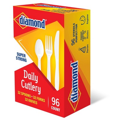 Diamond Daily White Disposable Forks Spoons and Knives - 96ct
