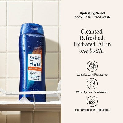 Suave Men 3-in-1 Hydrating Hair, Body & Face Wash - Citrus Musk - 30 fl oz
