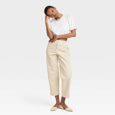 Women's High-Rise Straight Ankle Chino Pants - A New Day Tan 16