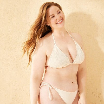 Women's Crochet Triangle Bikini Top - Shade & Shore Cream XL