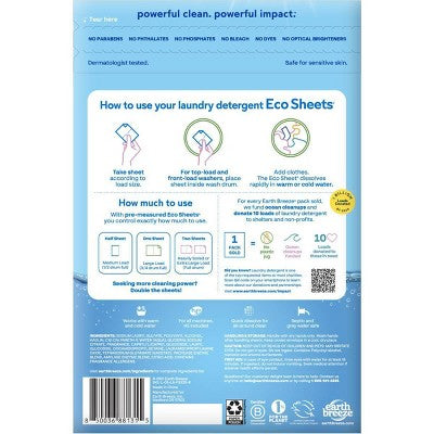 Earth Breeze Fresh Scent Eco Laundry Detergent Sheets 64 Loads