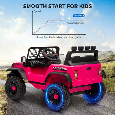 12V Kids Ride On Truck Car w/Parent Remote Control, 3 Speeds, Emergency Braking, LED Lights, Music & Horn, Kids Electric Vehicles for Kids, Rose (LOCAL PICKUP ONLY)