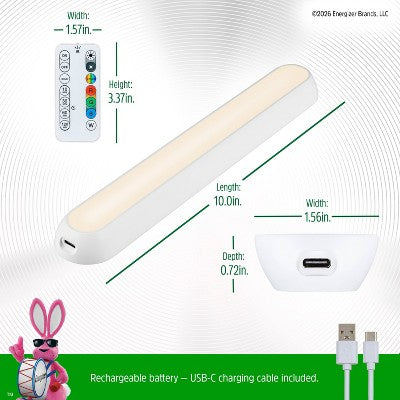 Energizer 2pk Rechargeable LED Light Bars with Remote Control, Dimmable RGBW Color Changing Accent Lights, 80 Lumens