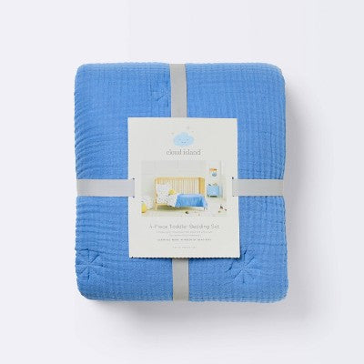 4pc Toddler Bedding Set - Blue Sports - Cloud Island: Cotton, Woven Lightweight Fabric