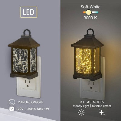 Globe Electric On/Off Switch Twinkle Stringlight Night Light with 2 Light Modes: LED Kids' Nightlight, Wall Plug, Black