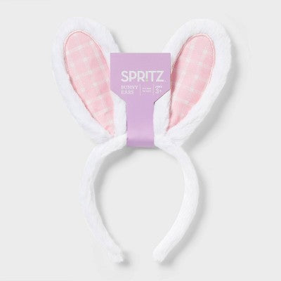 Bunny Ears Easter Headband White Pink Gingham - Spritz