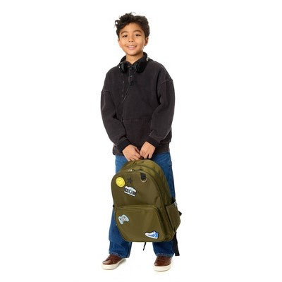 Locker Club Kids' 16L Nylon Backpack with Headphone Pencil Pouch - Olive Green: Tear-Resistant Design