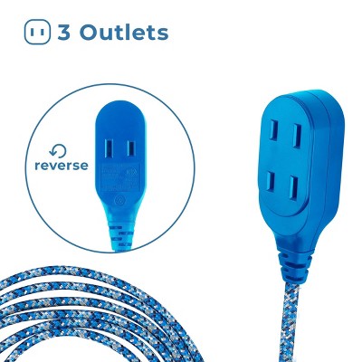 Globe Electric 9' Fabric Extension Cord with 3 Polarized Outlets Metallic Blue