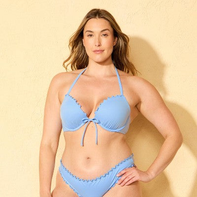 Women's Ruffle Push-Up Underwire Bikini Top - Blue 36DD