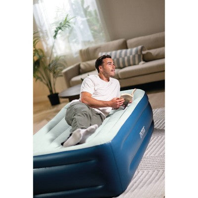 Intex Elevated 18" Pillow Rest Twin Air Mattress with Internal Pump - Off-White/Blue: Includes Storage Bag, Repair Patch, Electric Pump