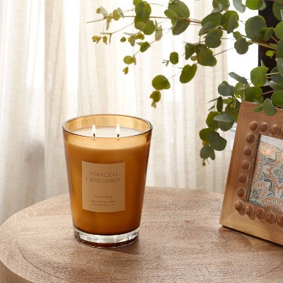 22.4oz Tobacco & Bergamot Scented Candle with Glass Vase & Dustcover - Threshold: Palm Wax, Dual Wick