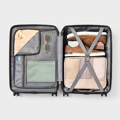 Hardside Carry On Spinner Suitcase with Front Pocket - Open Story Chocolate: Water-Resistant Luggage (LOCAL PICKUP ONLY)